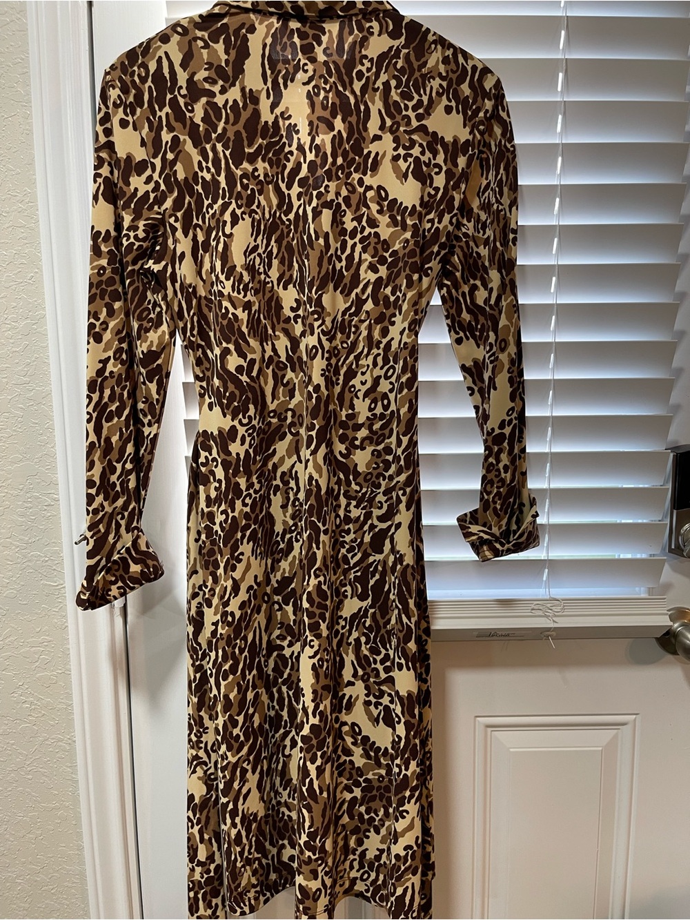 Express Animal-Print Long Sleeve Midi Dress in Brown & Cream